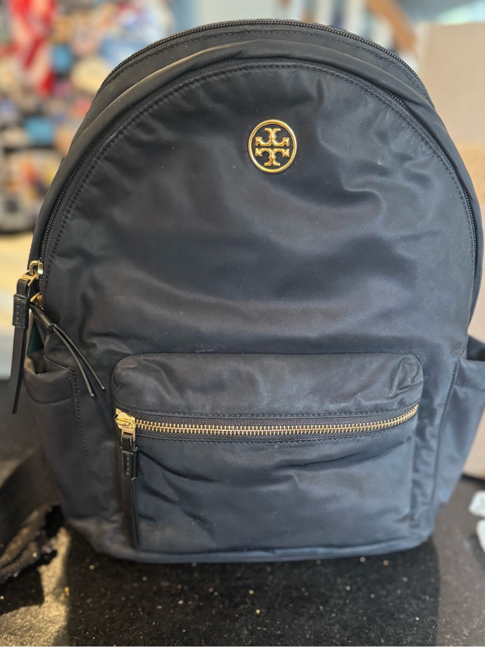 Tory Burch Black Nylon Backpack with Gold-Tone Logo
